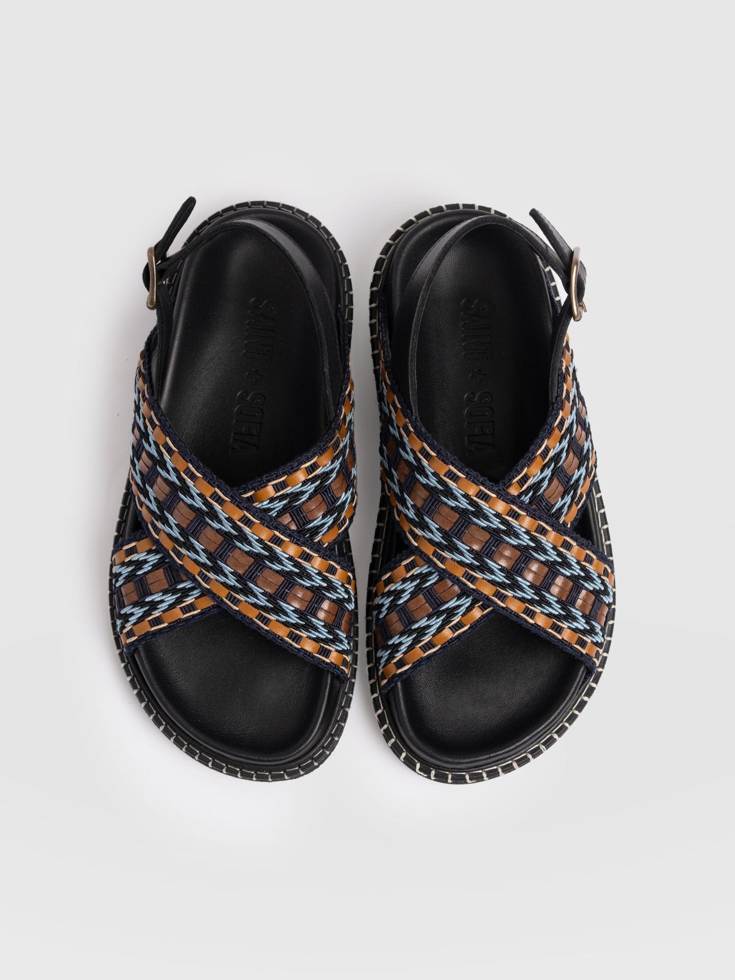 Bonnie Cross Over Sandals - Blue/Brown - Women's Shoes | Saint + Sofia® EU